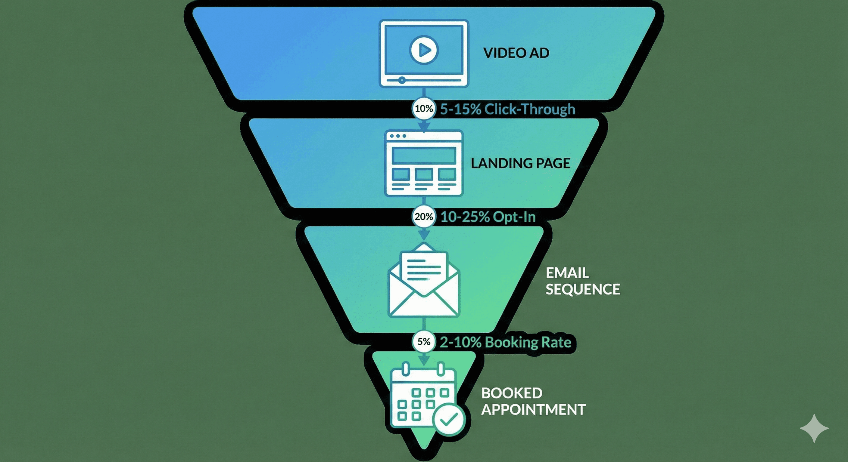 Insurance advertisement funnel showing conversion rates at each stage