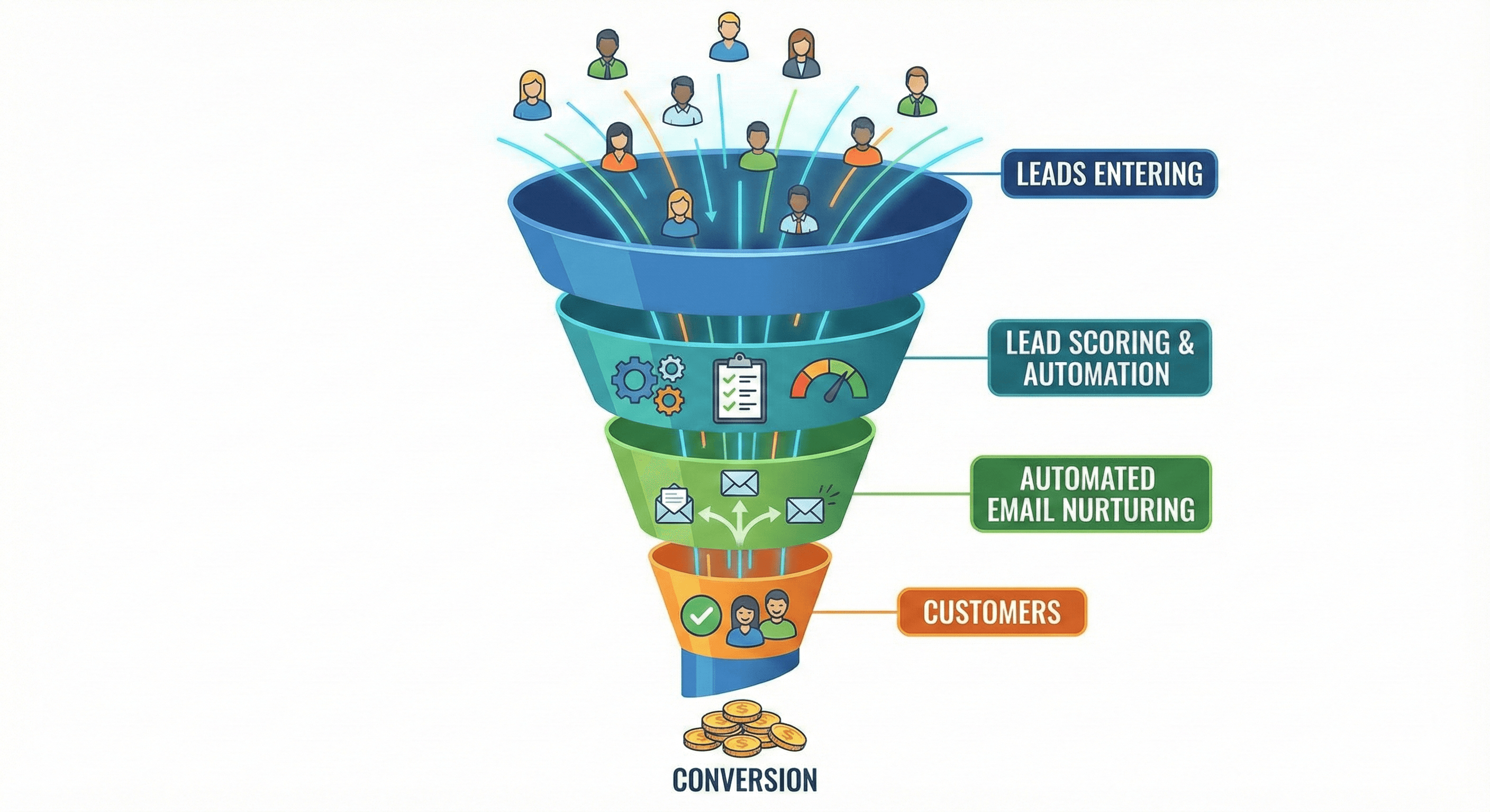 Lead management automation system funnel
