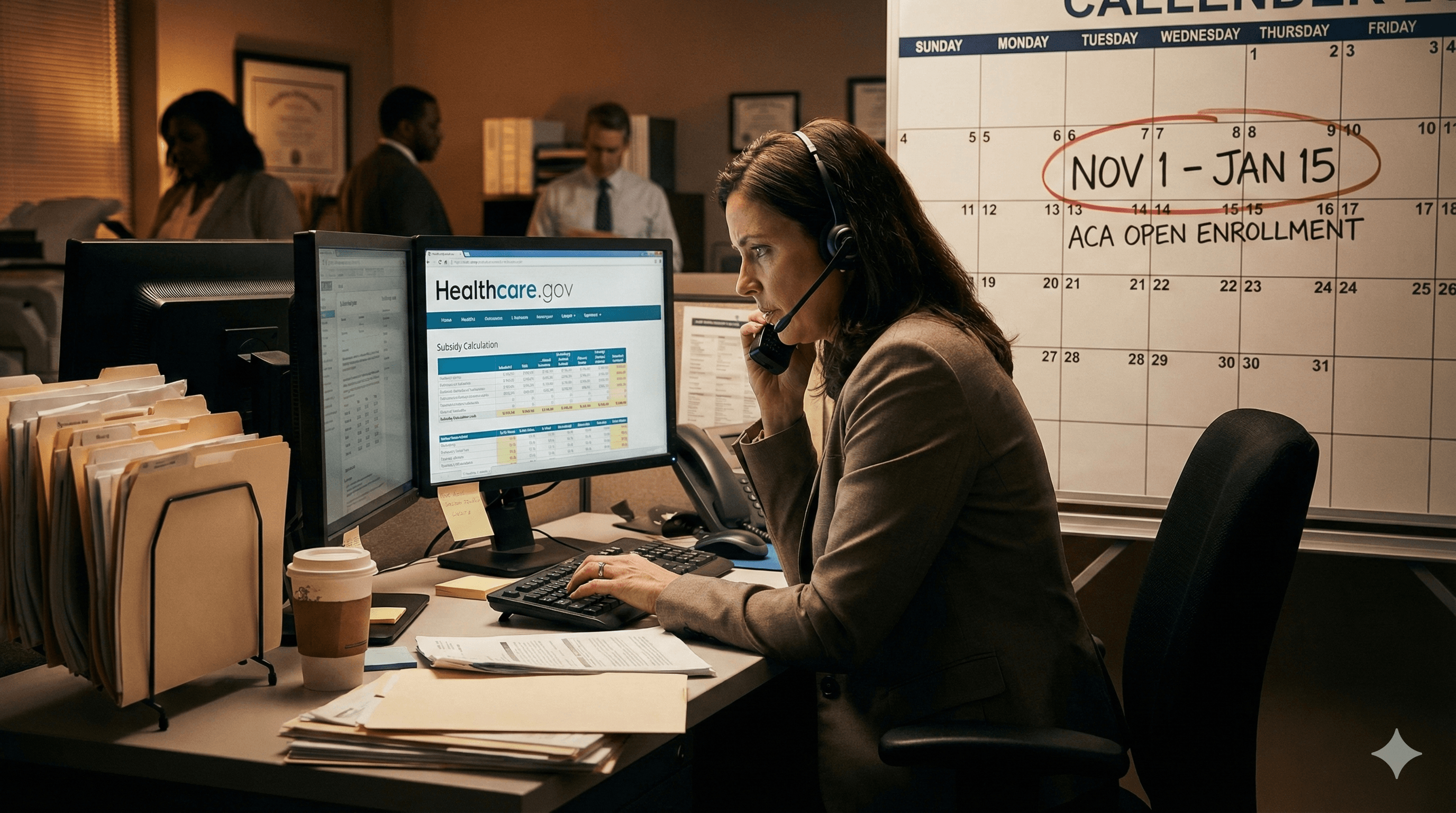 Health insurance agent working during ACA open enrollment period